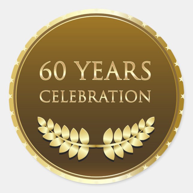 Sixty Years Celebration Gold Classic Round Sticker (Front)