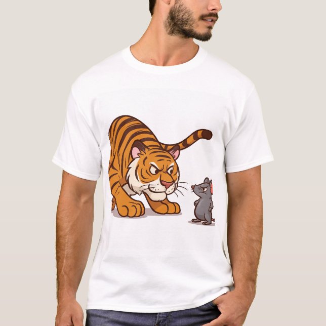 Size Doesn’t Scare Me – Mouse vs Tiger Showdown" T-Shirt (Front)