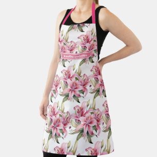 Size Large Girly Pink Stargazer Lily Floral Apron