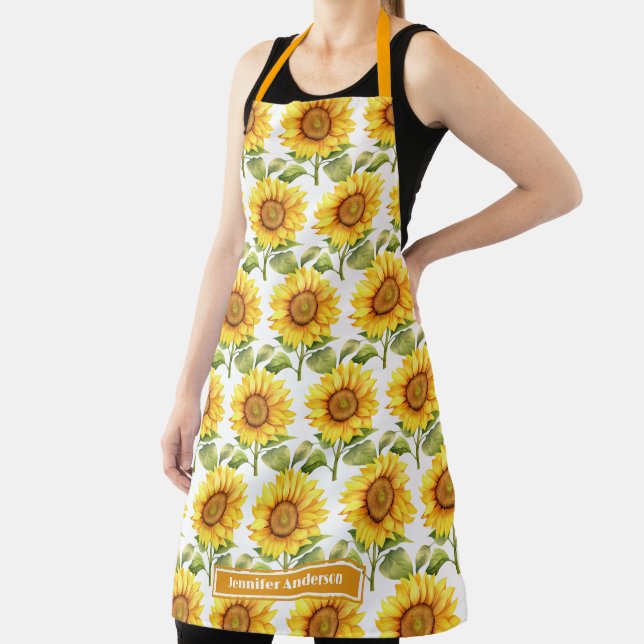 Size Large Girly Sunflowers Floral  Apron (Insitu)