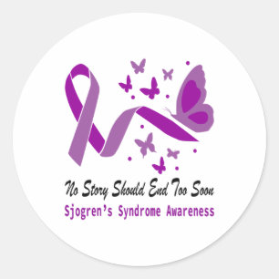 Sjogrens Syndrome Awareness Butterfly Support Purp Classic Round Sticker
