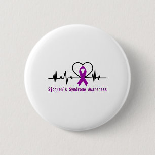 Sjogrens Syndrome Awareness Heartbeat Purple Ribbo 2 Inch Round Button