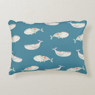 skandinavian folk whale sea animals seamless patte accent pillow