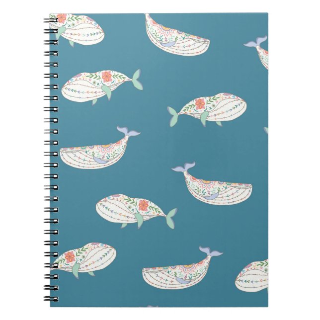 skandinavian folk whale sea animals seamless patte notebook (Front)