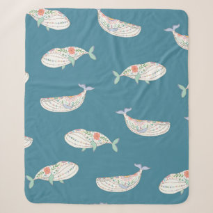 skandinavian folk whale sea animals seamless patte sherpa blanket