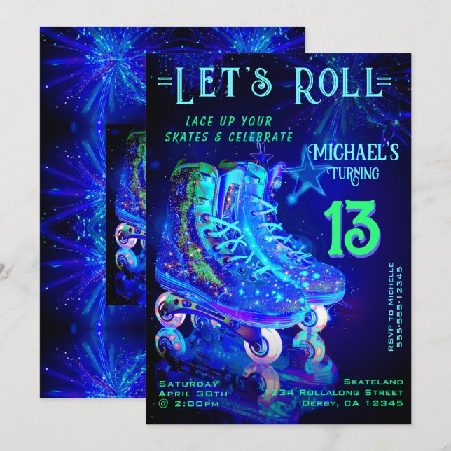 Skate Birthday Party Invitation (Front/Back)