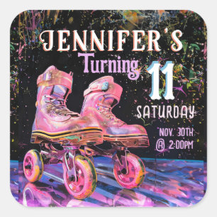 Skate Birthday Party Invitation Square Sticker