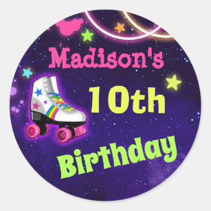 Skate Birthday Party Stickers Round or Square