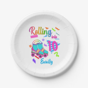 Skate Birthday Rolling Into Matching Birthday Girl Paper Plate