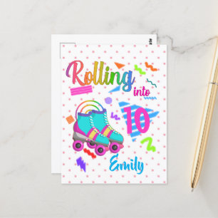 Skate Birthday Rolling Into Matching Birthday Girl Postcard
