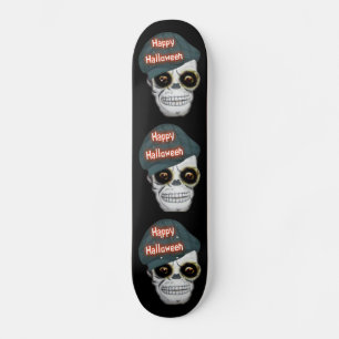 Skate Board Skeleton Head Happy Halloween