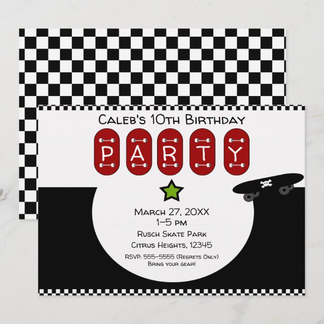 Skate Boarder Half Pipe Skateboard Birthday Party Invitation (Front/Back)
