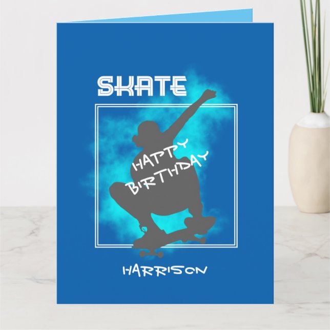 Skate Boarding Silhouette Personalized Birthday Card (Front)