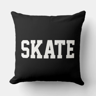 SKATE Bold Athletic White Text On Modern Black Throw Pillow