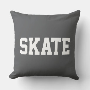 SKATE Bold Athletic White Text On Modern Gray Throw Pillow