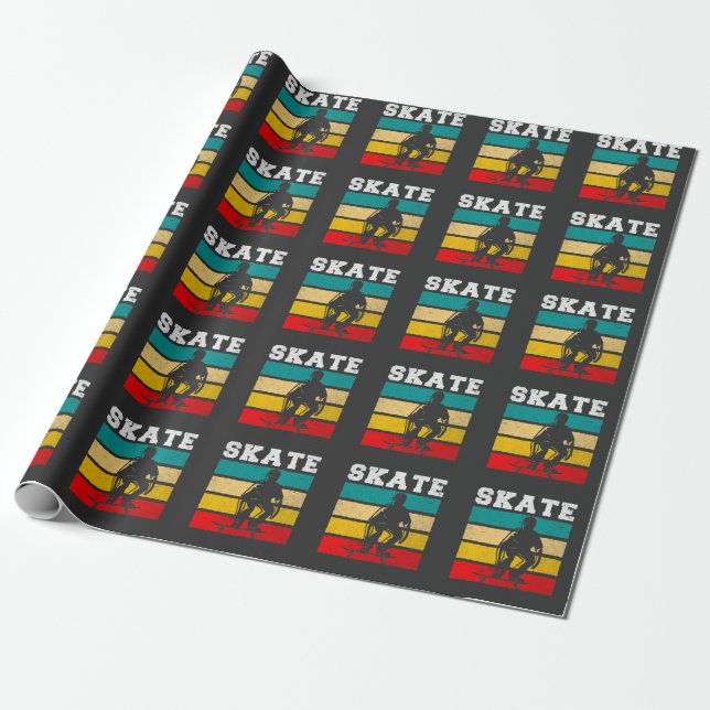 Skate Boy Skateboarding Kid Retro Wrapping Paper (Unrolled)