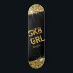 Skate Girl Black Gold Glitter Girly Personalized Skateboard<br><div class="desc">Black and Gold Glitter Personalized Skateboard with "SK8 GRL" text quote design and optional name customization features a bold faux sparkle printed artwork with glittery bling flares infused with a sporty design,  perfect as a wall decoration,  keepsake,  or girly design skateboard to use at the park.</div>