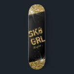 Skate Girl Black Gold Glitter Girly Personalized Skateboard<br><div class="desc">Black and Gold Glitter Personalized Skateboard with "SK8 GRL" text quote design and optional name customization features a bold faux sparkle printed artwork with glittery bling flares infused with a sporty design,  perfect as a wall decoration,  keepsake,  or girly design skateboard to use at the park.</div>