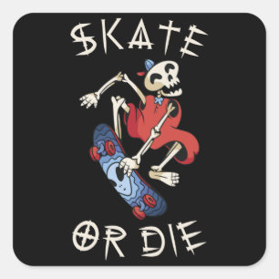 Skate gold die Grim Reaper Skeleton Skateboarder Square Sticker