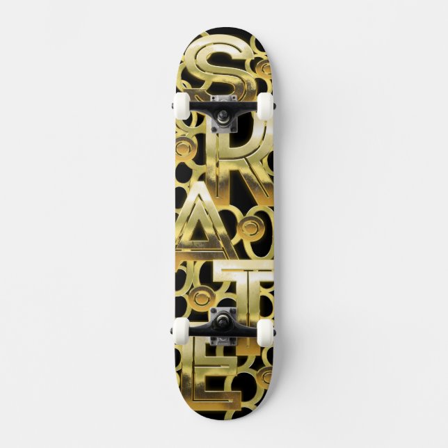 SKATE in Solid Gold Skateboard (Front)