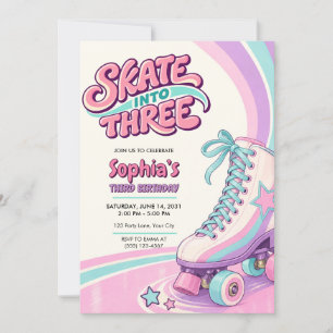 Skate Into Three Girls 3rd Birthday Invitation