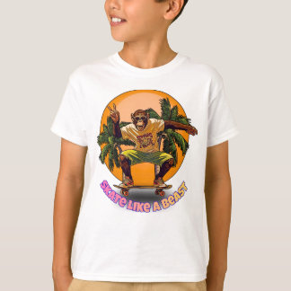 Skate Like a Beast Cool Chimpanzee Skater Design T-Shirt