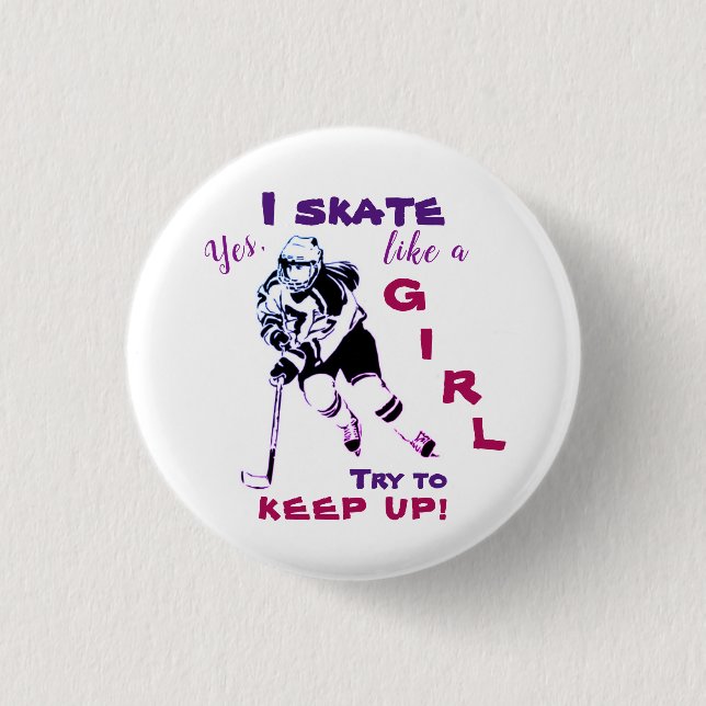 Skate Like A Girl button, purple 1 Inch Round Button (Front)