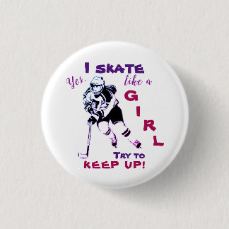 Skate Like A Girl button, purple 1 Inch Round Button