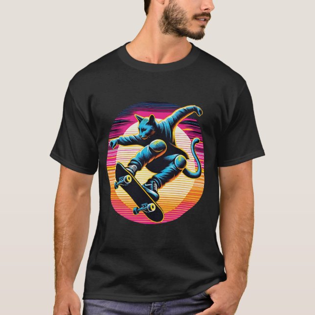 Skate neon Cat  T-Shirt (Front)