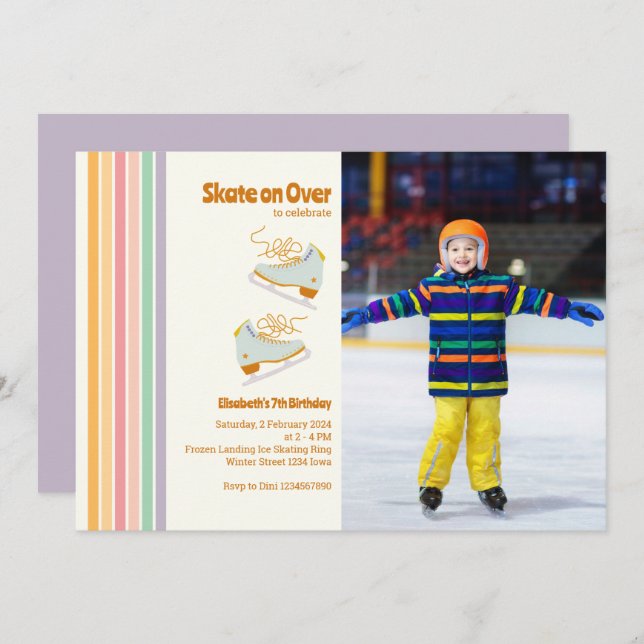 Skate on Over Ice-Skating Retro Birthday   Invitat Invitation (Front/Back)