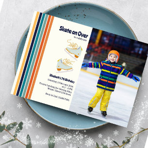 Skate on Over Ice-Skating Retro Birthday Photo Invitation