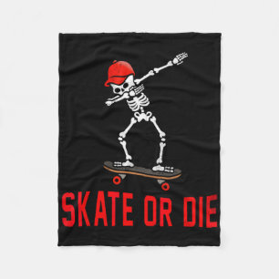 Skate Or Die Dabbing Skeleton Skateboarder Skater Fleece Blanket