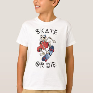 Skate or die funny Skeleton Skateboarder T-Shirt