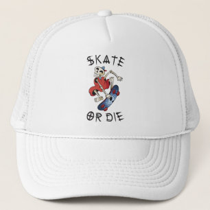 Skate or die funny Skeleton Skateboarder Trucker Hat