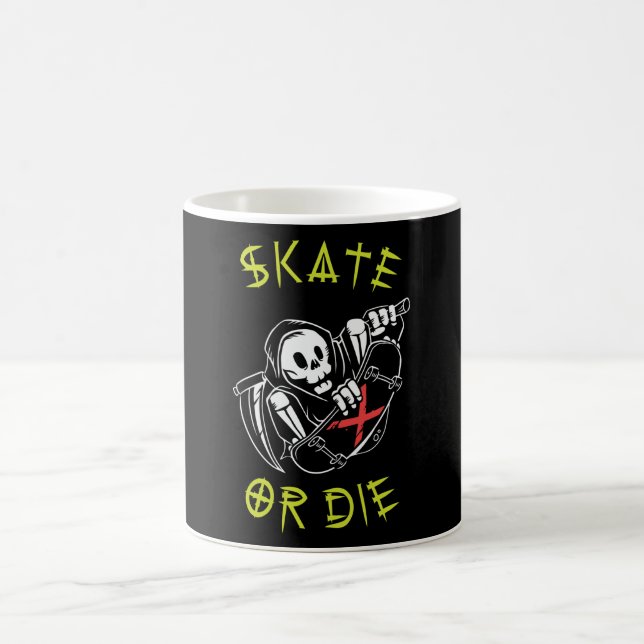 Skate or die Grim Reaper Skeleton Skateboarder Coffee Mug (Center)