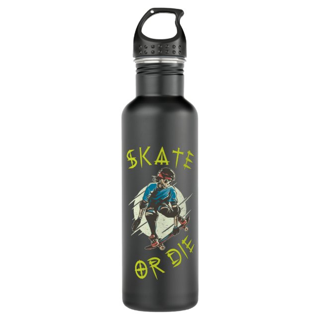 Skate or die Skeleton Skateboarder 710 Ml Water Bottle (Front)