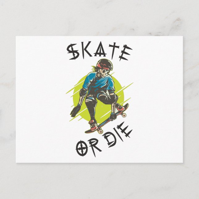 Skate or die Skeleton Skateboarder Postcard (Front)