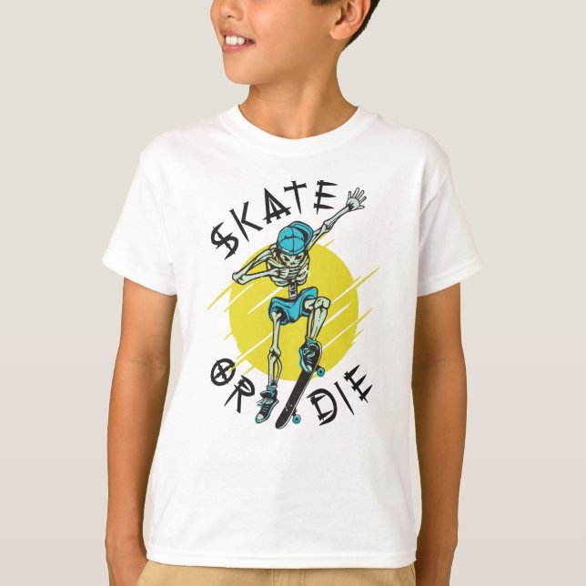 Skate or die Skeleton Skateboarder T-Shirt (Front)