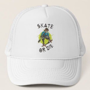 Skate or die Skeleton Skateboarder Trucker Hat