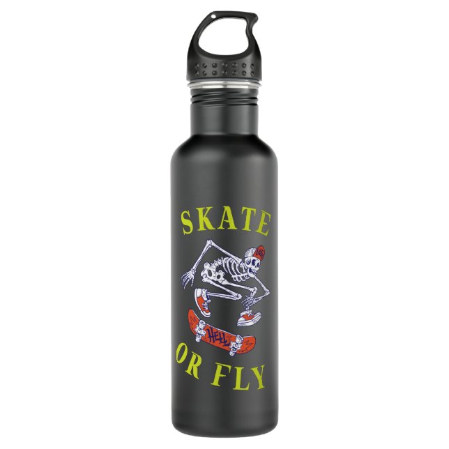 Skate or Fly Skeleton Skateboarder 710 Ml Water Bottle (Front)