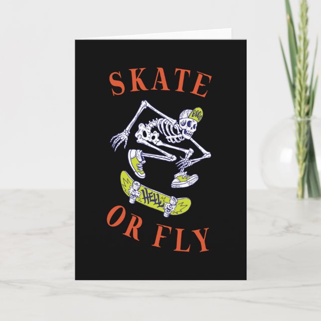 Skate or Fly Skeleton Skateboarder Card (Front)
