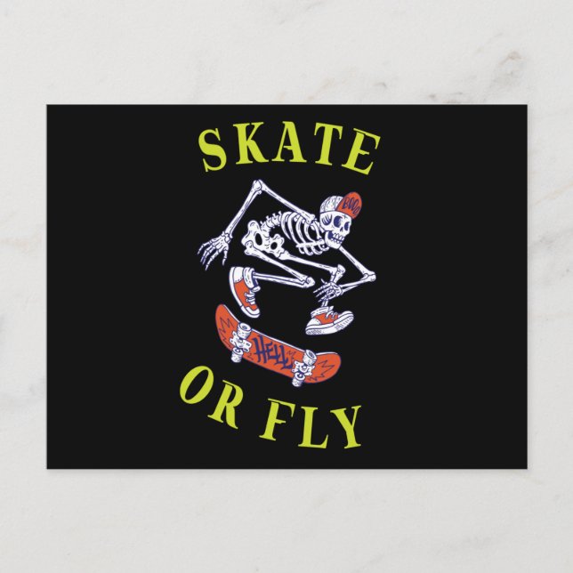Skate or Fly Skeleton Skateboarder Postcard (Front)
