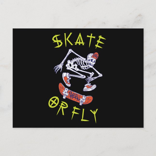 Skate or Fly Skeleton Skateboarder Postcard (Front)