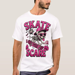 Skate Or Scare Halloween Skeleton Dog Skateboard P T-Shirt