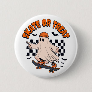 Skate or Treat Ghost Halloween 2 Inch Round Button