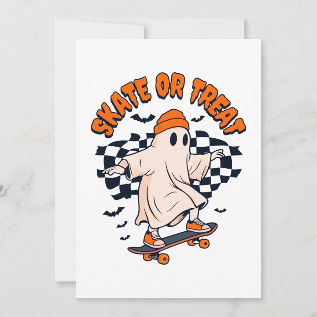 Skate or Treat Ghost Halloween Invitation (Front)