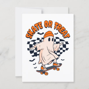 Skate or Treat Ghost Halloween Postcard