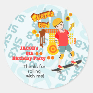 Skate Park Fun Boy Birthday Party Classic Round Sticker