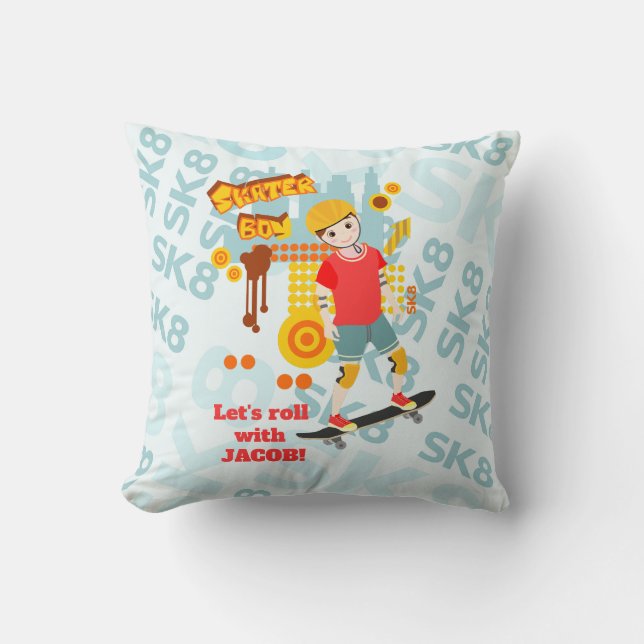 Skate Park Fun Boy Birthday Party Throw Pillow (Front)