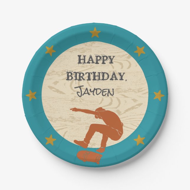 Skate Park Skateboarding Themed Teen Boys Birthday Paper Plate (Front)